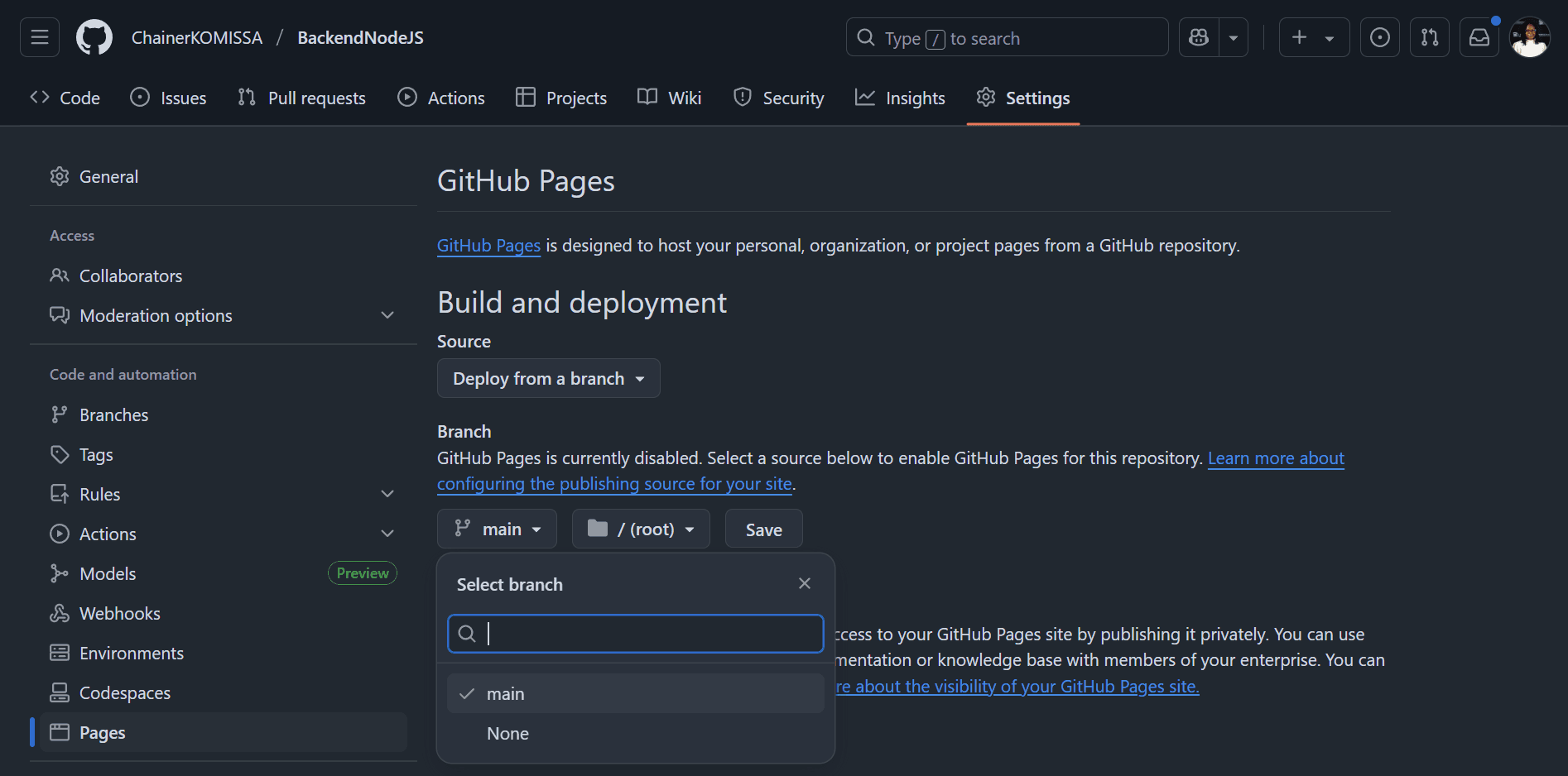 Capture du dépôt GitHub