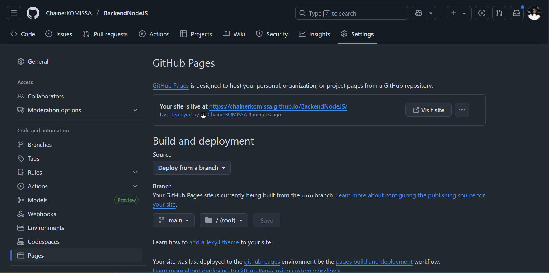 Capture du dépôt GitHub