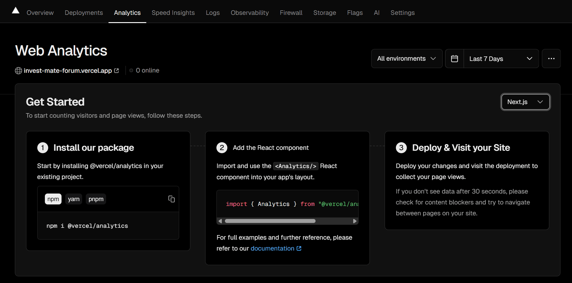 Statistiques Vercel Analytics
